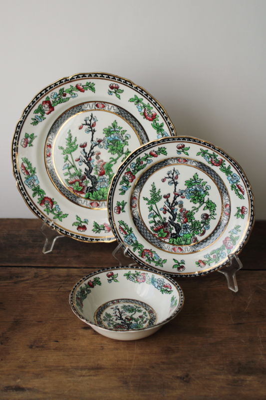 photo of Midwinter Indian Tree black w/ multicolors transferware china plates, tiered tray replacement pieces  #1