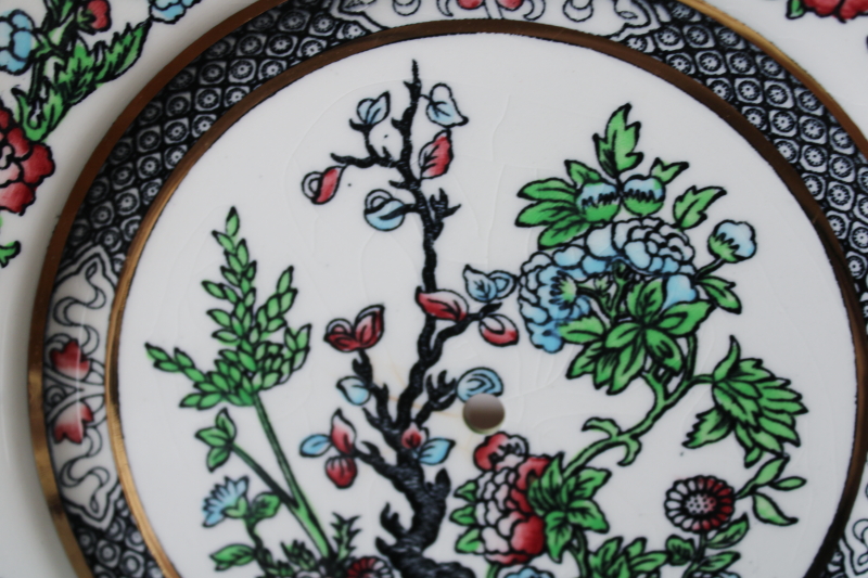 photo of Midwinter Indian Tree black w/ multicolors transferware china plates, tiered tray replacement pieces  #2