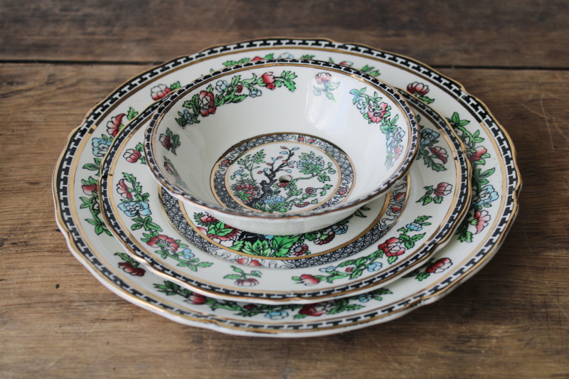 photo of Midwinter Indian Tree black w/ multicolors transferware china plates, tiered tray replacement pieces  #8