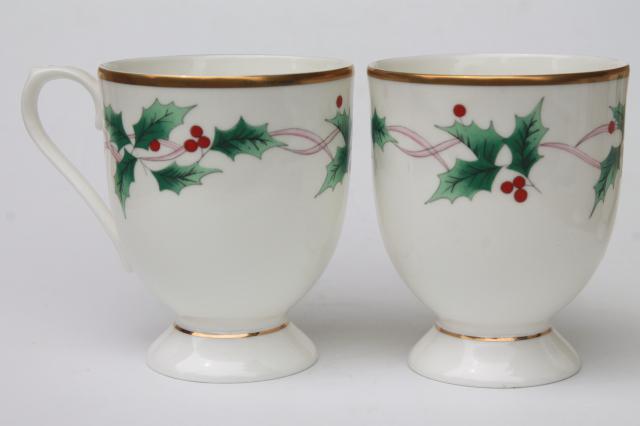 photo of Mikasa Christmas Ribbon Holly holiday china coffee mugs, set of four cups #4