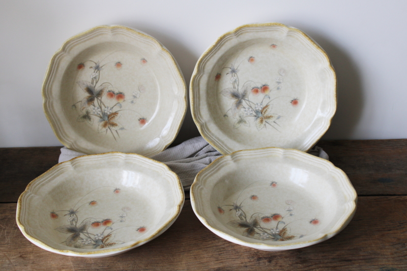 photo of Mikasa Country Charm Berry Vale 80s vintage strawberries pattern stoneware, set of four large soup bowls  #1