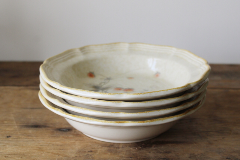 photo of Mikasa Country Charm Berry Vale 80s vintage strawberries pattern stoneware, set of four large soup bowls #5