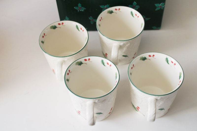 photo of Mikasa English Countryside Christmas mugs Season's Holly pattern new in box vintage set  #3