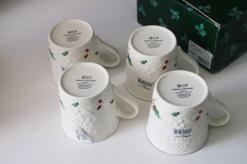 photo of Mikasa English Countryside Christmas mugs Season's Holly pattern new in box vintage set  #4