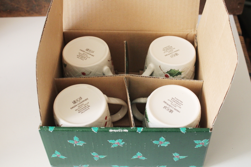 photo of Mikasa English Countryside Christmas mugs Season's Holly pattern new in box vintage set  #5