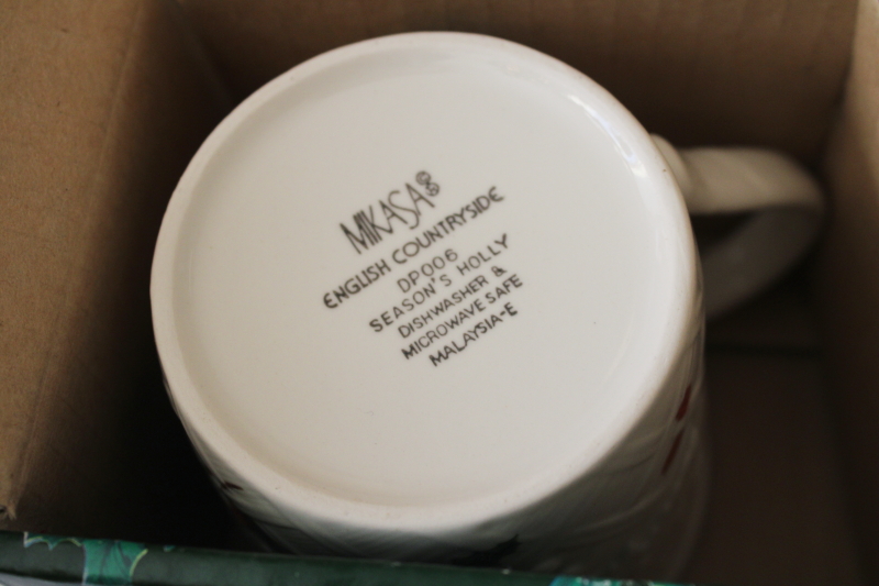 photo of Mikasa English Countryside Christmas mugs Season's Holly pattern new in box vintage set  #6