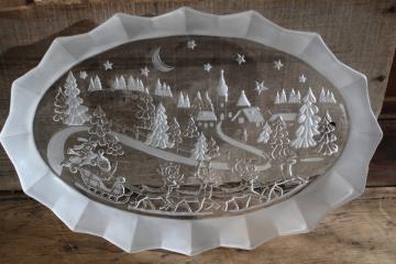 catalog photo of Mikasa crystal Christmas platter / serving tray, Silent Night Santa w/ sleigh