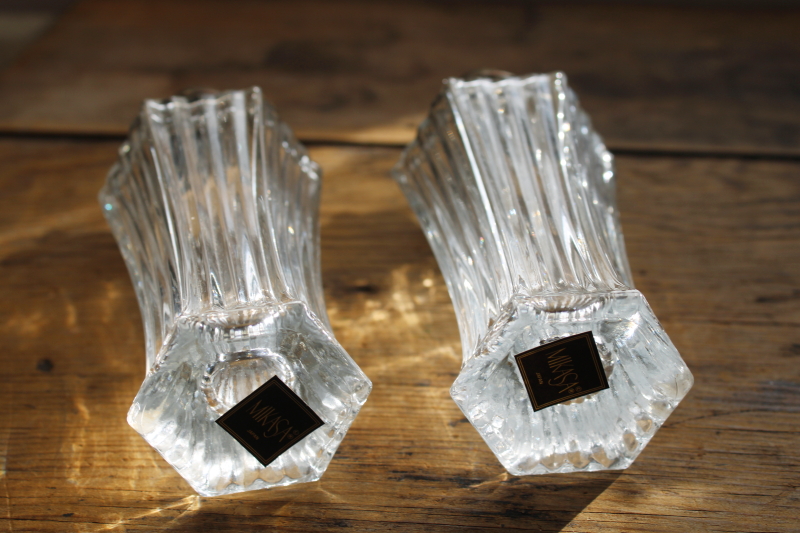 photo of Mikasa large muffineer type shakers, vintage glass sugar shaker or S&P set w/ silver plate lids  #4