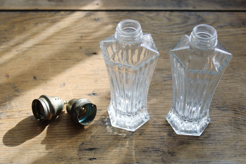 photo of Mikasa large muffineer type shakers, vintage glass sugar shaker or S&P set w/ silver plate lids  #6