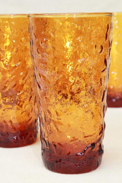 photo of Milano Anchor Hocking amber glass ice texture tumblers, iced tea drinking glasses #2