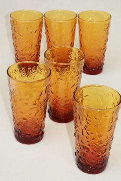 catalog photo of Milano Anchor Hocking amber glass ice texture tumblers, iced tea drinking glasses