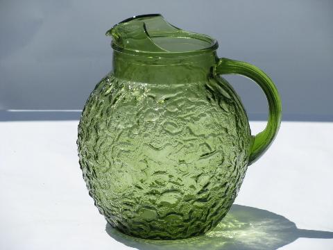 photo of Milano or Lido vintage Anchor Hocking glass pitcher, retro green #1