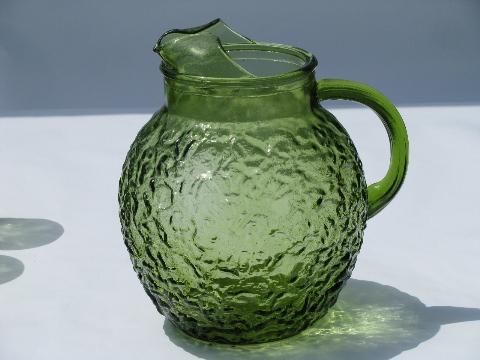 photo of Milano vintage glass pitcher, ice tea or lemonade glasses, retro green #3