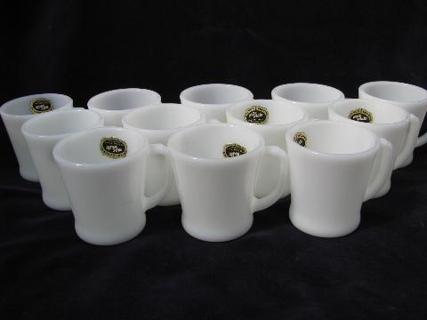 photo of Milk White labels, 12 vintage Anchor Hocking Fire-King glass coffee cups mugs #1