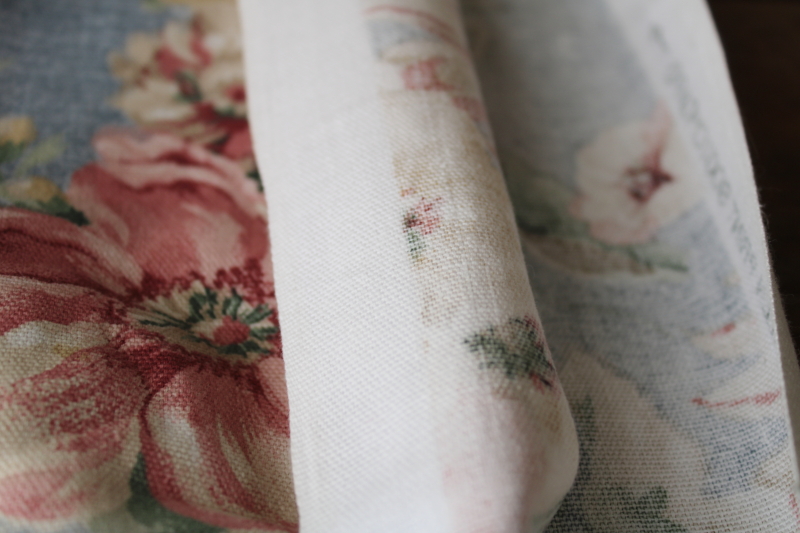 photo of Mill Creek floral print cotton fabric, large roses soft colors on chambray blue #4