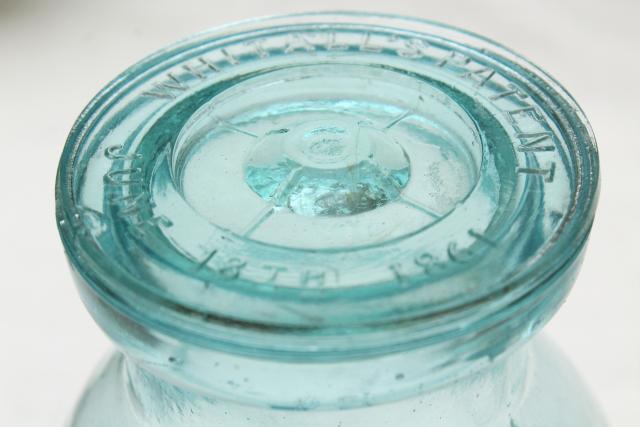 photo of Millville Atmospheric Fruit Jar, old embossed blue glass canning jar #2