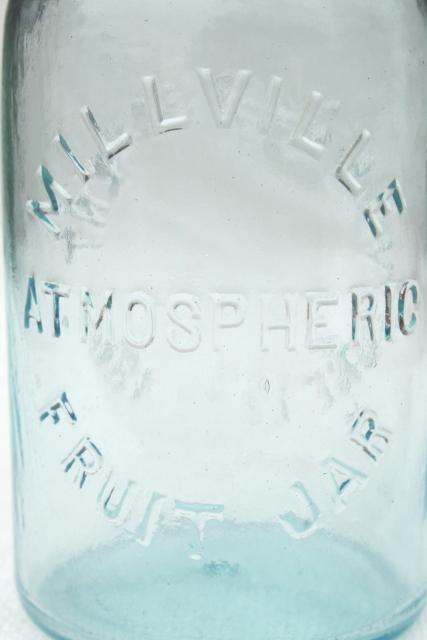 photo of Millville Atmospheric Fruit Jar, old embossed blue glass canning jar #3