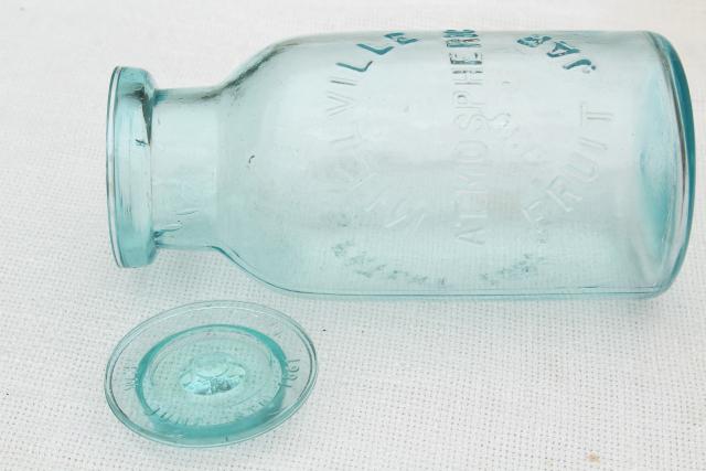 photo of Millville Atmospheric Fruit Jar, old embossed blue glass canning jar #9