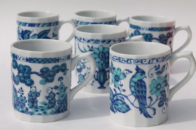 photo of Ming blue & white chinoiserie china coffee mugs, vintage Japan Chinese export style porcelain #1