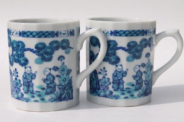 photo of Ming blue & white chinoiserie china coffee mugs, vintage Japan Chinese export style porcelain #2