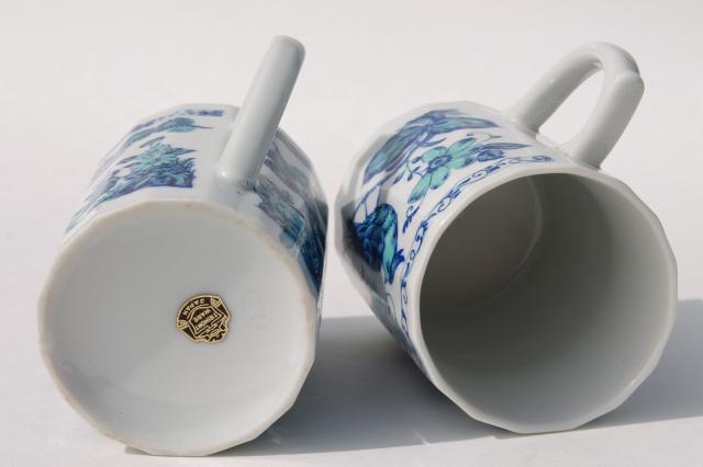 photo of Ming blue & white chinoiserie china coffee mugs, vintage Japan Chinese export style porcelain #5