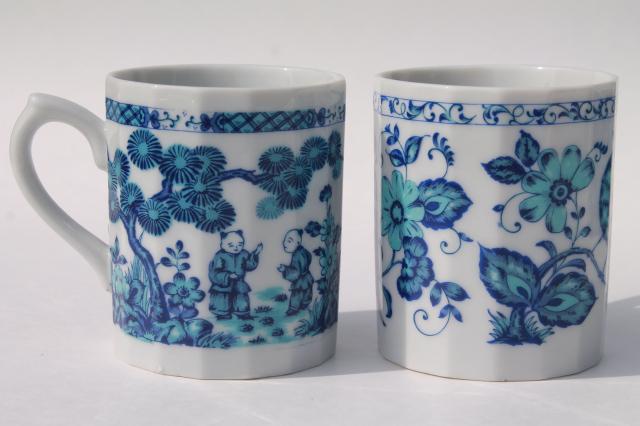 photo of Ming blue & white chinoiserie china coffee mugs, vintage Japan Chinese export style porcelain #7