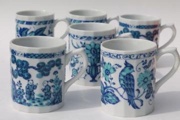 catalog photo of Ming blue & white chinoiserie china coffee mugs, vintage Japan Chinese export style porcelain