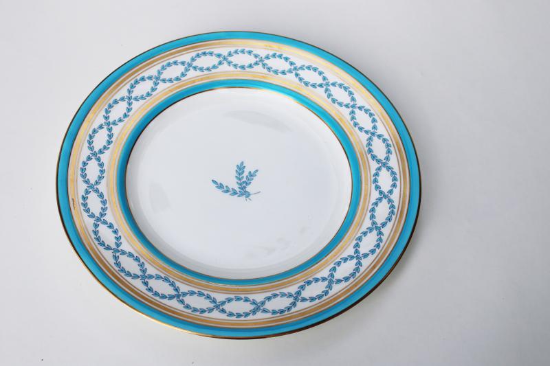 photo of Minton Antoinette vintage china dinner plate, aqua turquoise blue laurel w/ gold #1