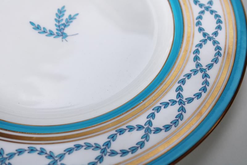 photo of Minton Antoinette vintage china dinner plate, aqua turquoise blue laurel w/ gold #2