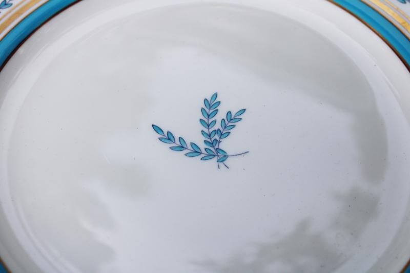 photo of Minton Antoinette vintage china dinner plate, aqua turquoise blue laurel w/ gold #3