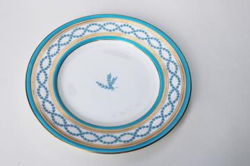 catalog photo of Minton Antoinette vintage china dinner plate, aqua turquoise blue laurel w/ gold