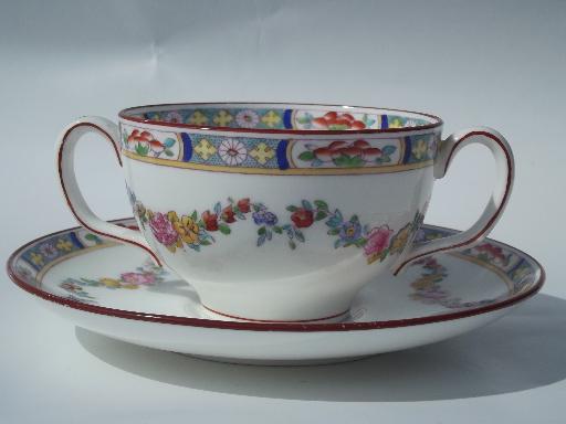 photo of Minton Rose antique handpainted Minton's china cream soups or bouillon cups #2