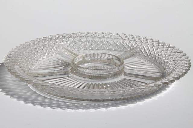 photo of Miss America crystal clear vintage Anchor Hocking glass relish dish divided tray plate #1