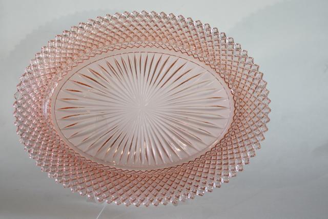 photo of Miss America pink depression glass platter or tray, 1930s vintage Anchor Hocking glassware #1