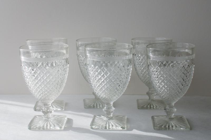 photo of Miss America vintage crystal clear depression glass goblets, water or wine glasses #1