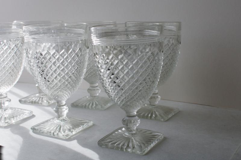 photo of Miss America vintage crystal clear depression glass goblets, water or wine glasses #2