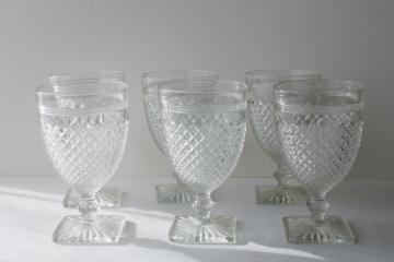 photo of Miss America vintage crystal clear depression glass goblets, water or wine glasses