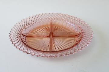 catalog photo of Miss America vintage depression glass blush pink divided bowl, relish or candy dish