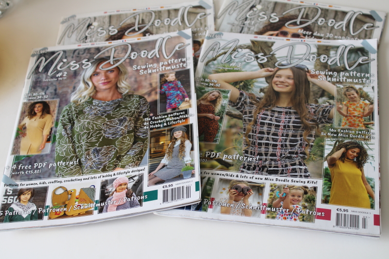 photo of Miss Doodle Euro fashion sewing magazines lot, Burda style multi size pattern pullouts  #1