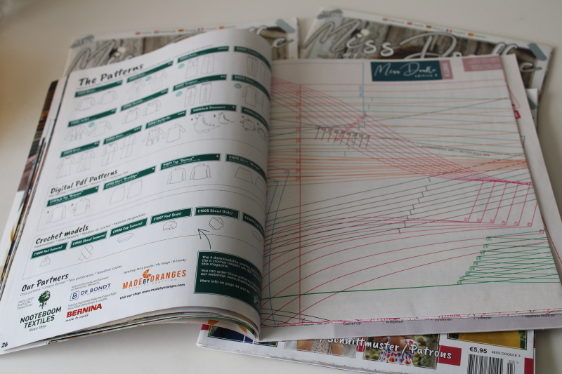 photo of Miss Doodle Euro fashion sewing magazines lot, Burda style multi size pattern pullouts #2