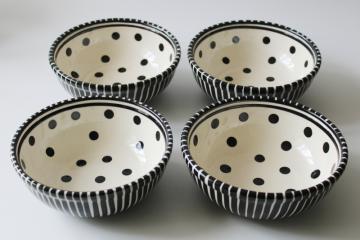 catalog photo of Mix & Match Mandy Bagwell ceramic bowls, whimsical black and white striped polka dots 