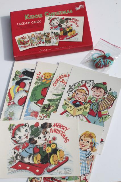 photo of Moda home children's sewing lacing cards, retro Christmas card art illustrations #1