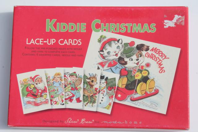 photo of Moda home children's sewing lacing cards, retro Christmas card art illustrations #7