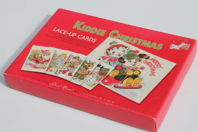 photo of Moda home children's sewing lacing cards, retro Christmas card art illustrations #8