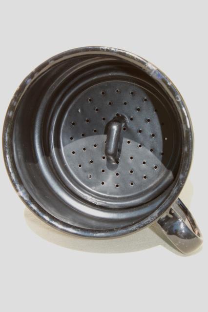 photo of Modern Design label 1930s vintage enamelware stovetop coffee maker dripolator drip pot #3