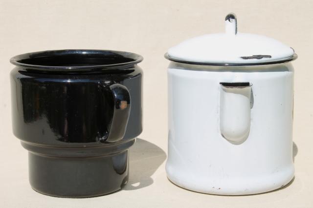 photo of Modern Design label 1930s vintage enamelware stovetop coffee maker dripolator drip pot #12