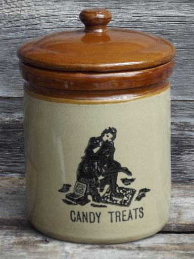 photo of Moira pottery cookie jar crock w/ antique print, vintage English stoneware #1