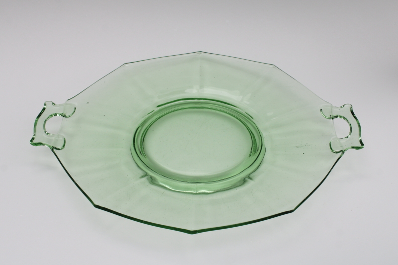 photo of Molly green depression glass tray or cake plate, vintage Imperial glass decagon shape #4