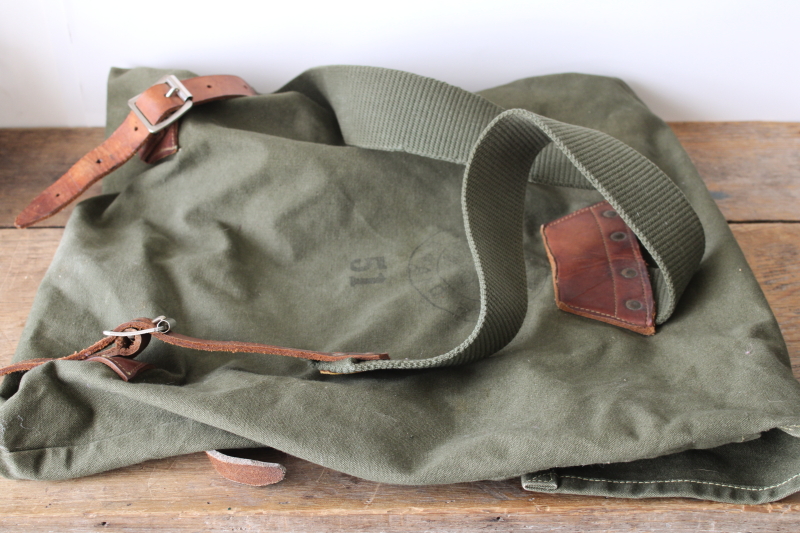 photo of Monarch Brand vintage Duluth Pack canoe pack, green drab canvas & leather backpack #3