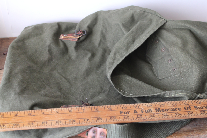 photo of Monarch Brand vintage Duluth Pack canoe pack, green drab canvas & leather backpack #7